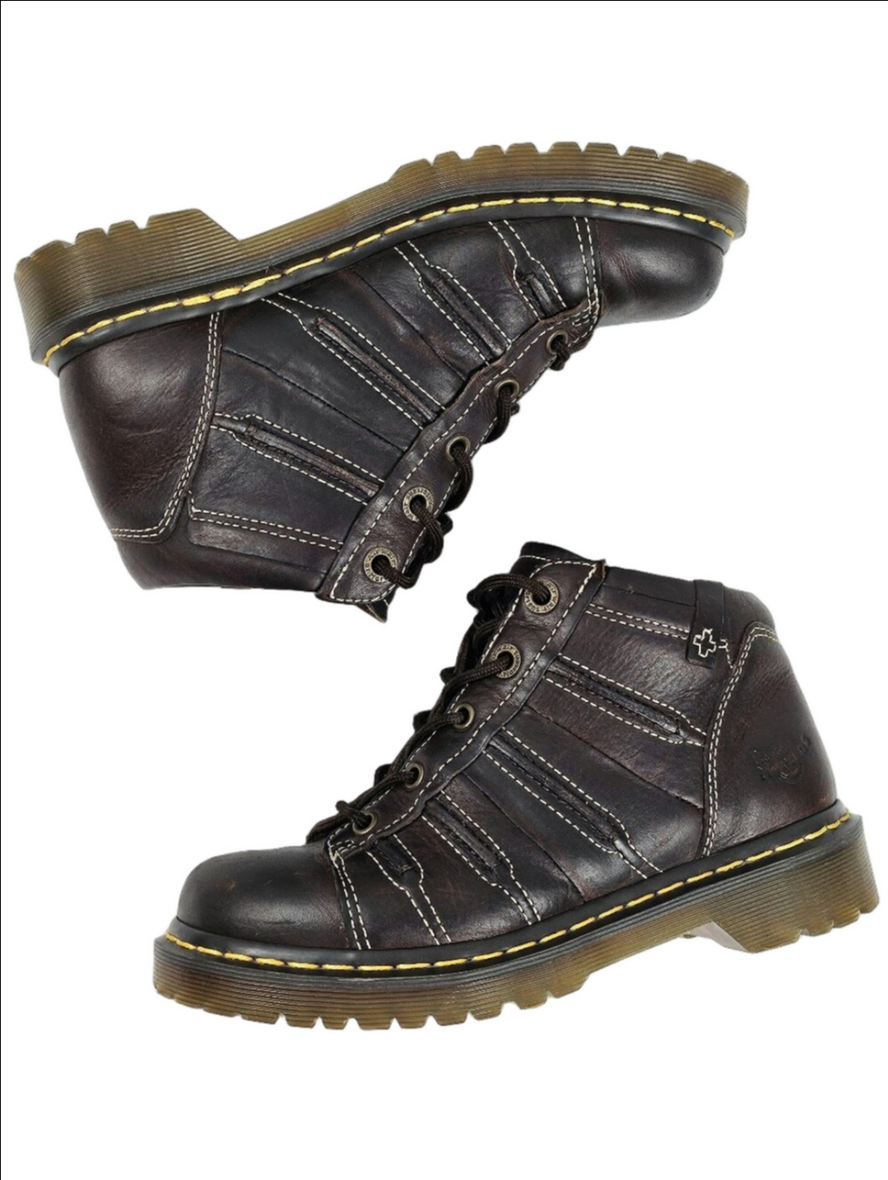 Vintage Y2K Dr. Martens Dark Brown Leather Chunky Round Toe Lace Up Ankle Boot